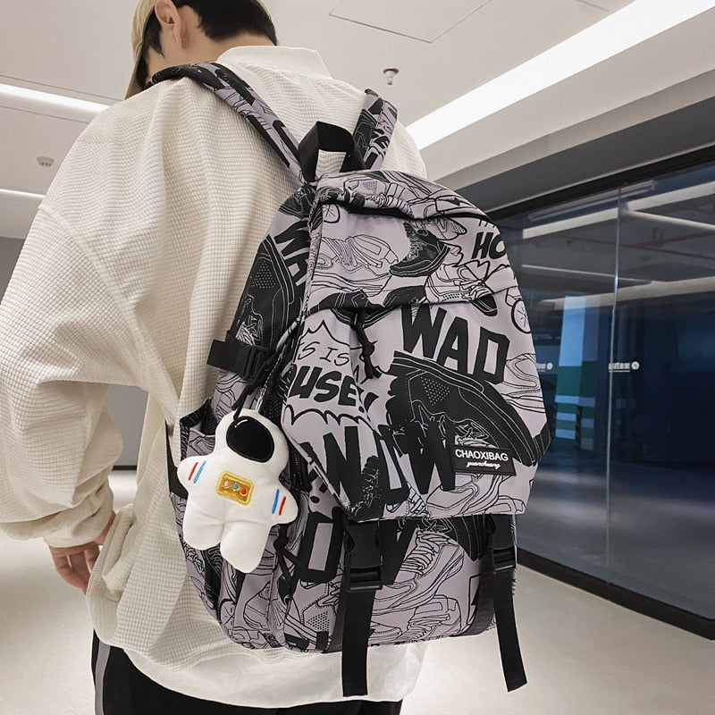 Back To School Harajuku Girl Male School Bag Female Graffiti Print Men Backpack Women Book Boy Bag Nylon Ladies Fashion Laptop Backpack Student