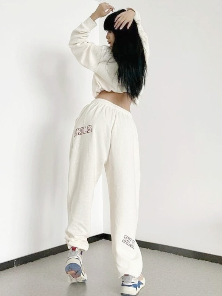 swvws Y2K White Joggers Sweatpants Women Oversize Korean Streetwear Letter Print Jogging Sports Pants Harajuku Trousers Female