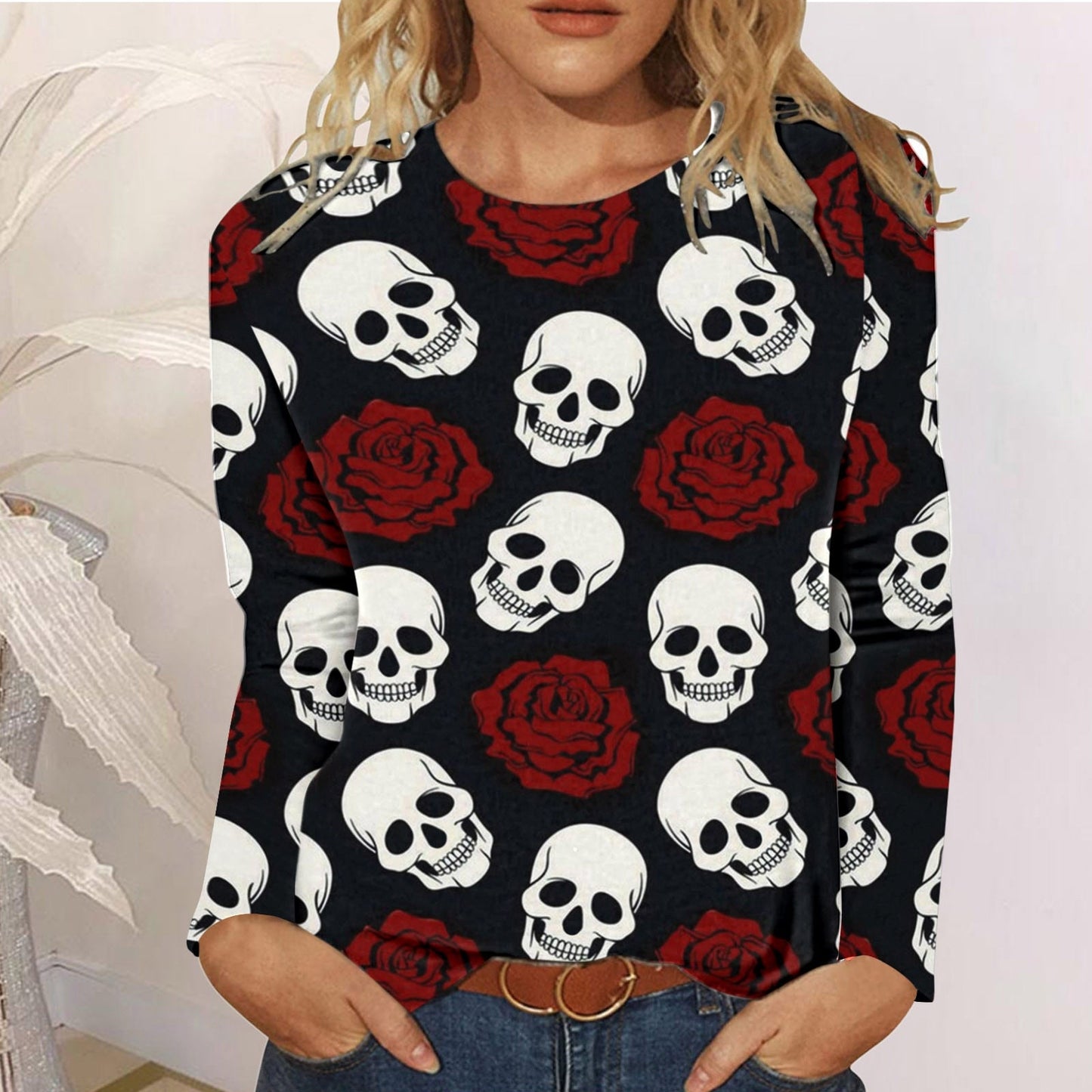 swvws Halloween Hoodies Women Hoodies Skeleton Rose Graphic Oversized Sweatshirt Gothic Fashion Halloween Skull Hoodie Top Streetwear Harajuku Clothes