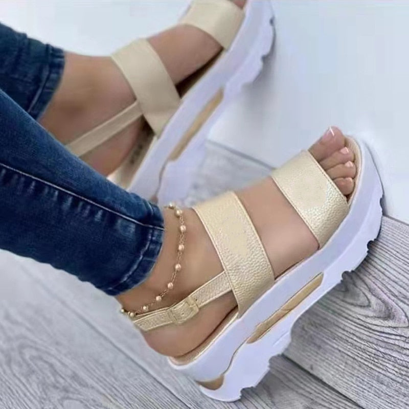 swvws Women Sandals Platform Heels Sandalias Mujer  Summer Sandals Wedges Shoes For Women Medium Heel Shoes Luxury Sandals Female