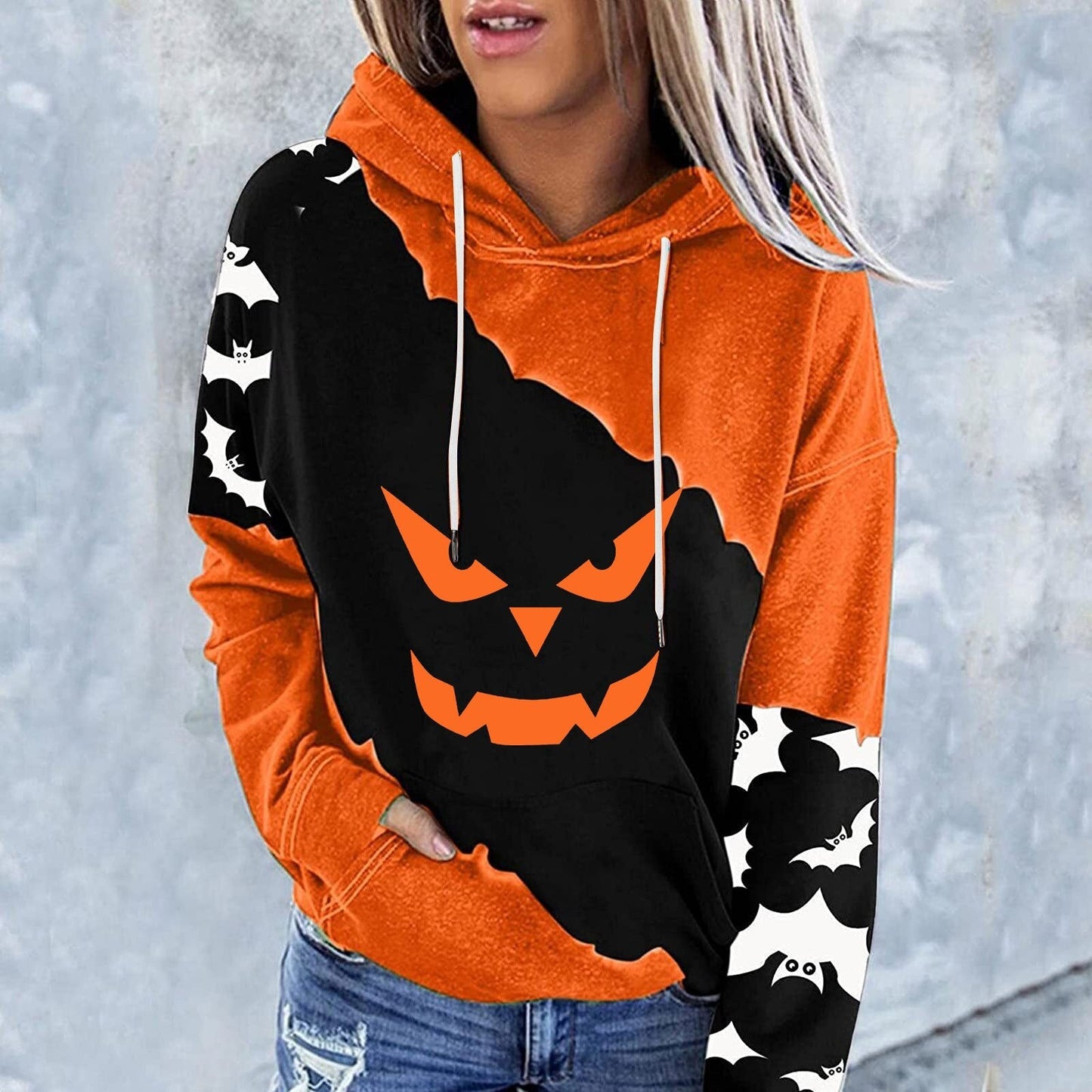 swvws Halloween Hoodies Halloween Costumes For Women Casual Long Sleeve Hooded Loose Drawstring Pumpkin Skeleton Womens Sweatshirts And Hoodies Set