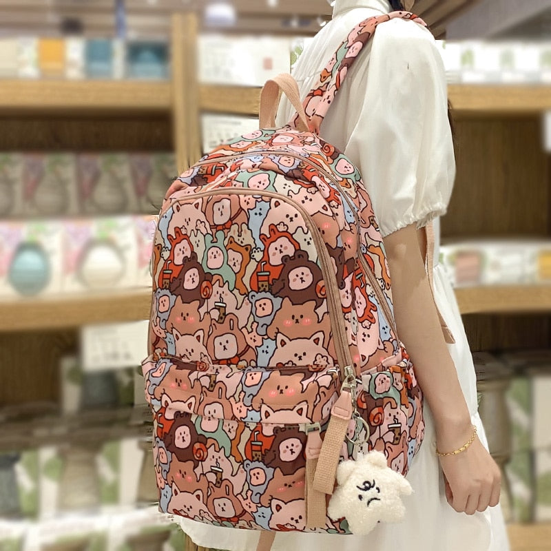 swvws Lady Graffiti Travel College Bag Girl Cartoon Print Laptop Backpack Trendy Women Cute Schoolbag Female Nylon Book Packet Fashion