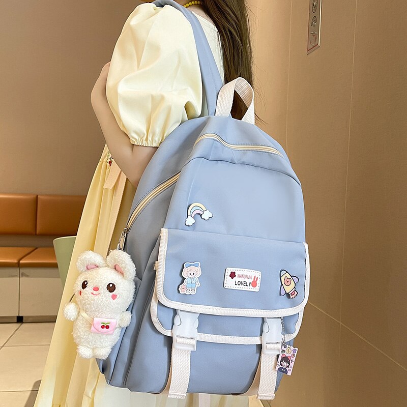 swvws Trendy Girl Cute Pink Travel Book Backpack Women Nylon School Bag Lady Kawaii College Backpack Fashion Female Laptop Student Bag