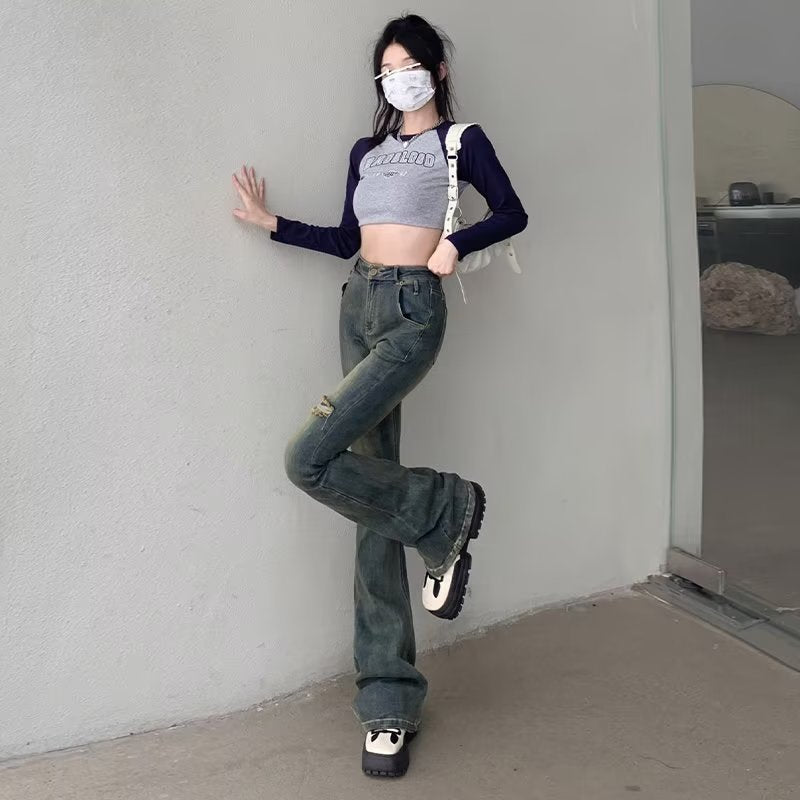 swvws Micro Flared Pants, Spring And Autumn Pants, High Waisted Jeans, Minimalist New Style, Fashionable Harajuku Women's Trend