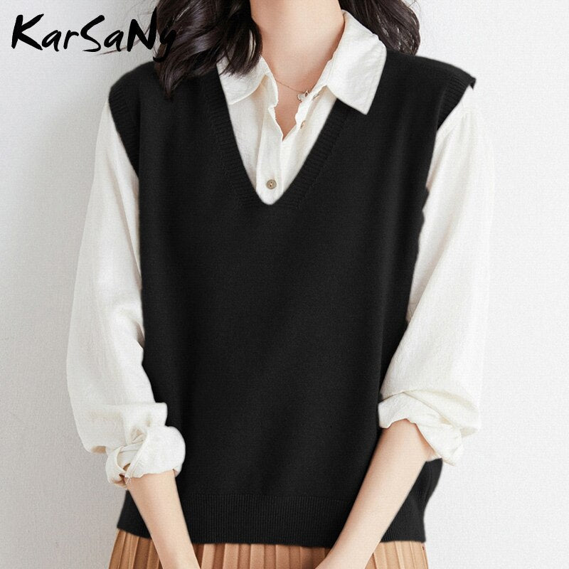 Back To School Insulated Vest For Women Solid Slim Green Sweater Sleeveless Knitted Vest Female V Neck Classic Tops Women's Fashion Vests