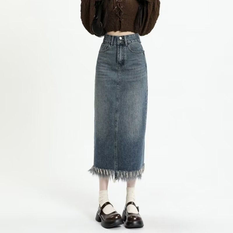 swvws New Japanese Fashion INS Mid Skirt Art Simple And Lazy Temperament Trend Versatile Natural Waist Skirt For Women