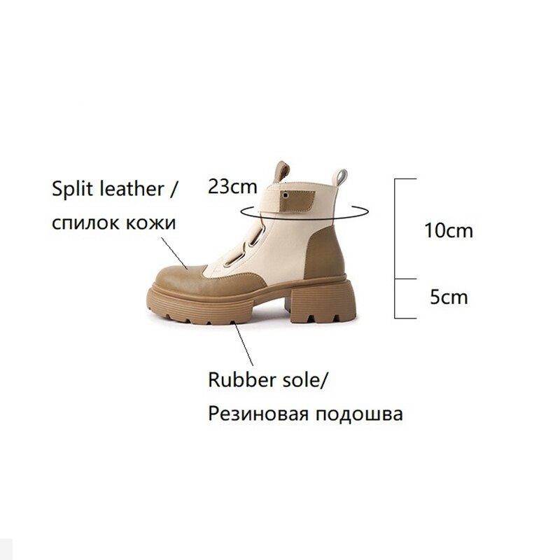 swvws Autumn Shoes      NEW Fall Shoes Women Split Leather Boots Round Toe Chunky Heel Women Boots Mixed Colors Platform Boots Women Short Modern Boots