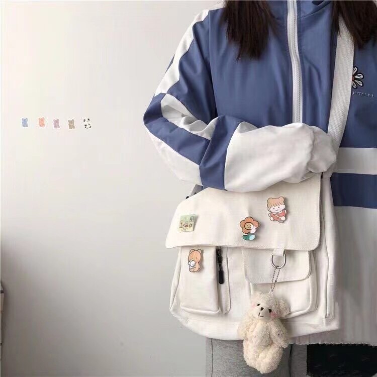 swvws New Japanese High School Girls Canvas Bag Simple Large Capacity Crossbody Bags Women Multi-pockets Shoulder Bag Satchels Bolsos