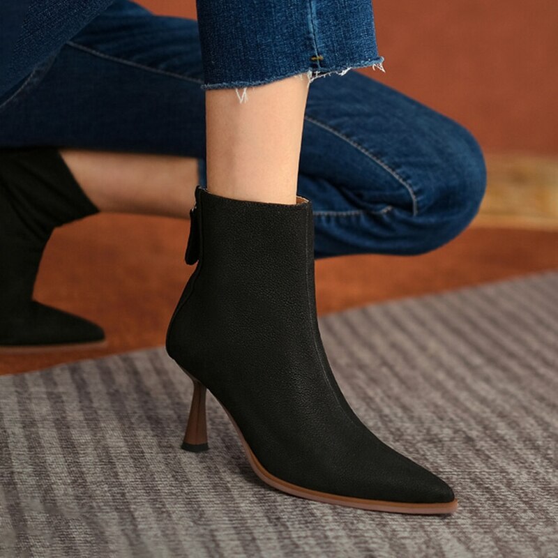 swvws Autumn Boots    NEW Fall Shoes Women Pointed Toe High Heel Shoes Genuine Leather Shoes Thin Heel Ankle Boots for Women Zipper Modern Boots