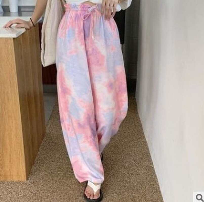 swvws Fashion Tie-Dye Casual Pants  New Summer Women's Loose Wide-Leg Pants Trousers High-Waist Straight-Leg Pants  Joggers Women