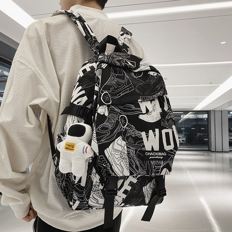 Back To School Harajuku Girl Male School Bag Female Graffiti Print Men Backpack Women Book Boy Bag Nylon Ladies Fashion Laptop Backpack Student