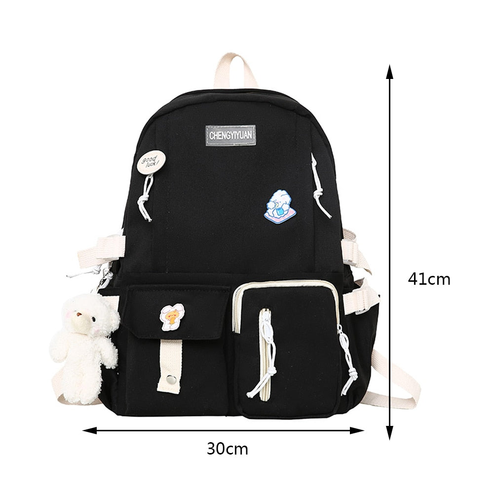 swvws  Girls Aesthetic Backpack Cute School Bags For Student Teens Girls Pockets Kawaii Women Laptop Backpack Harajuku Mochila