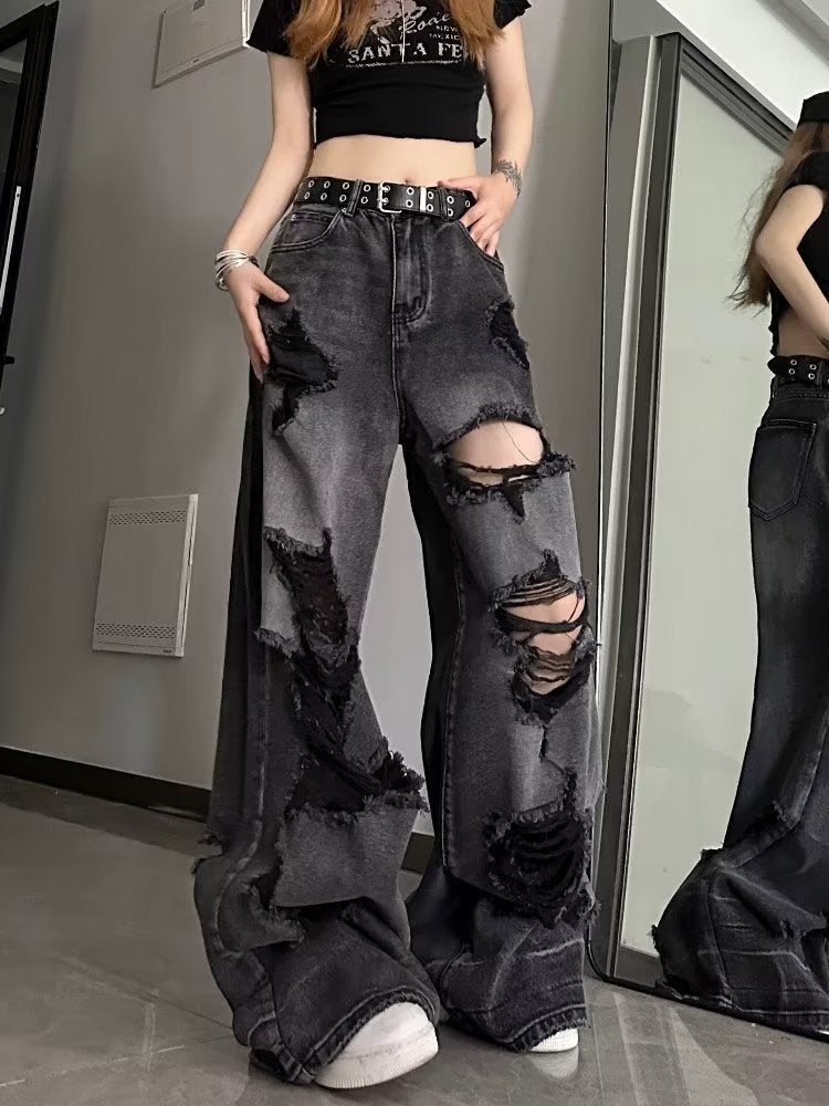 swvws Niche Design Jeans, High Street Heavy Industry Wide Leg Pants, High-end Floor Length Pants, Trendy Brand Women's Jeans