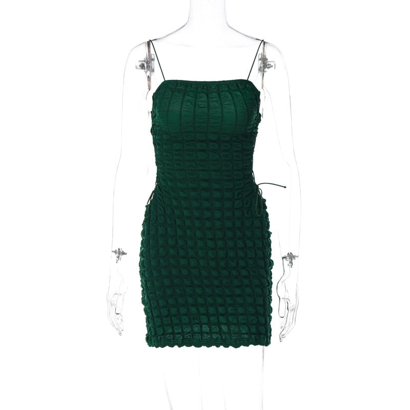 swvws  Summer New Fashion Spaghetti Strap Green Mini Dress Backless Sexy Side Bandage Bodycon Dresses for Women Party