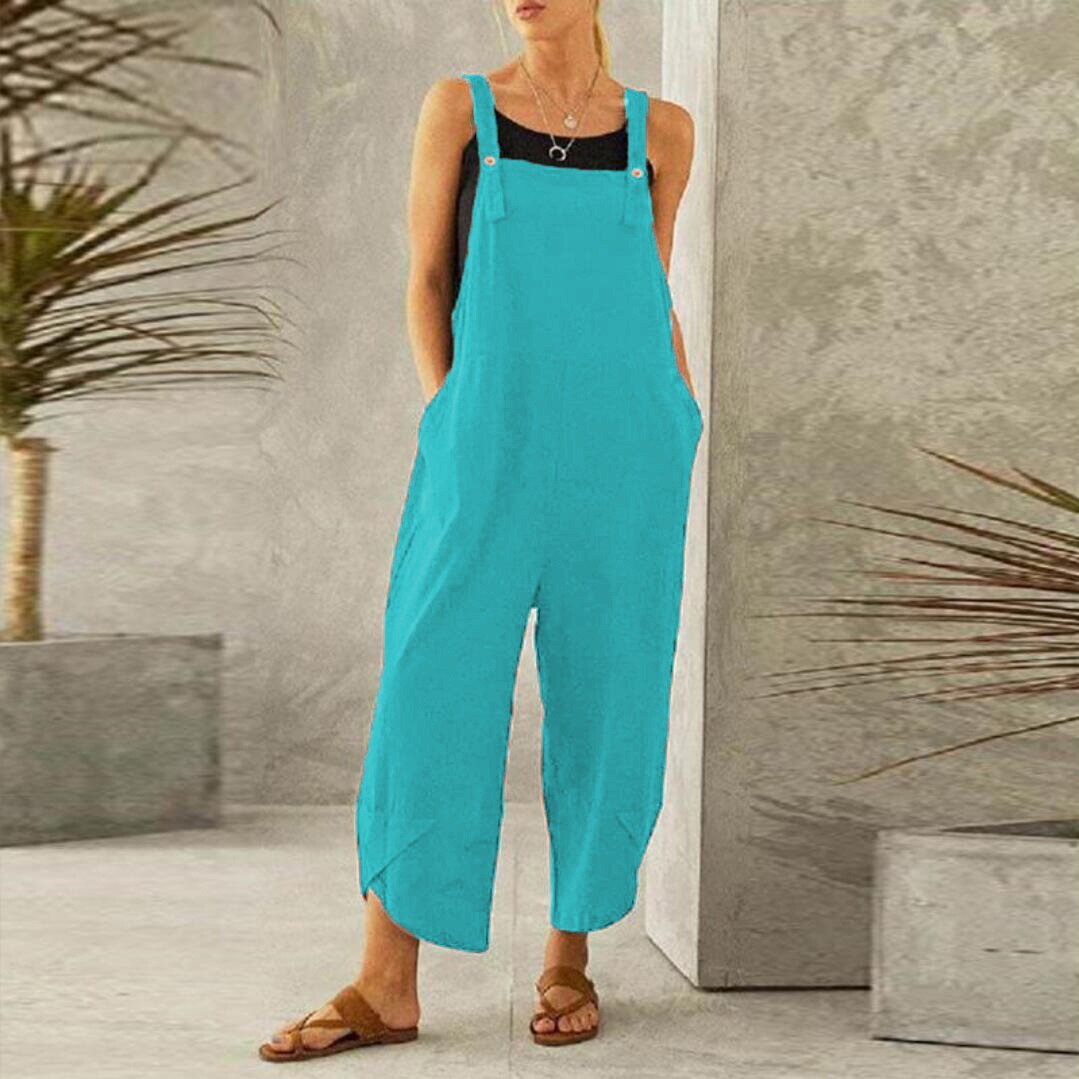 swvws Strap Women Jumpsuits Summer Casual Solid Loose Rompers Vintage Wide Leg Pants Female Homewears Fashion Playsuit With Pockets