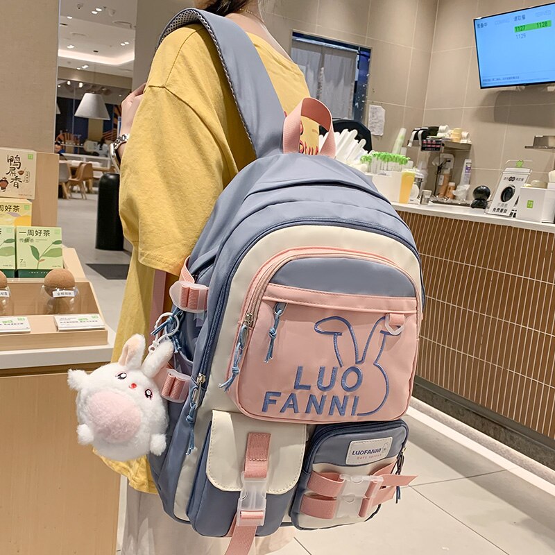 swvws Kawaii Girl Waterproof Travel Embroidery Book Backpack Female Laptop Student Lady College Backpack Fashion Women Cute School Bag