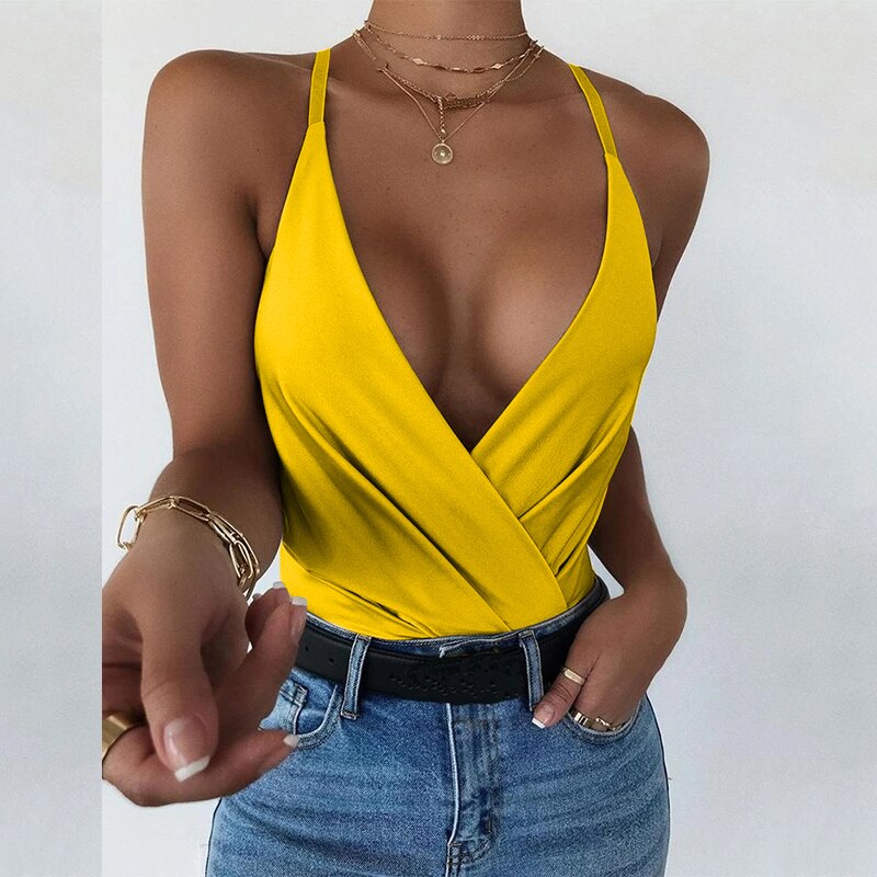 swvws Bodycon Tee Shirt Summer Sexy V-Neck Sleeveless Tank Tops For Women Solid Color Clubwear Spaghetti Strap Plus Size