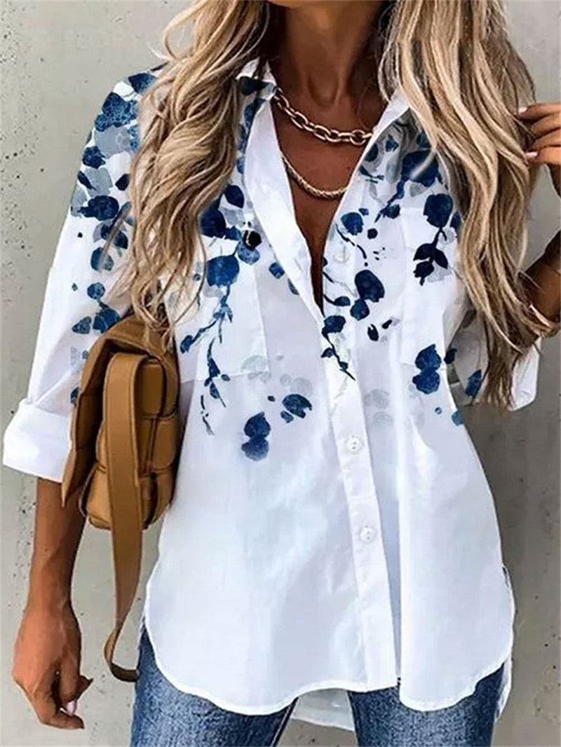 swvws New Women Shirts Summer Casual Loose Half Sleeve Button Floral Print Shirt Top Female Fashion Elegant Cardigan Blouses Plus Size