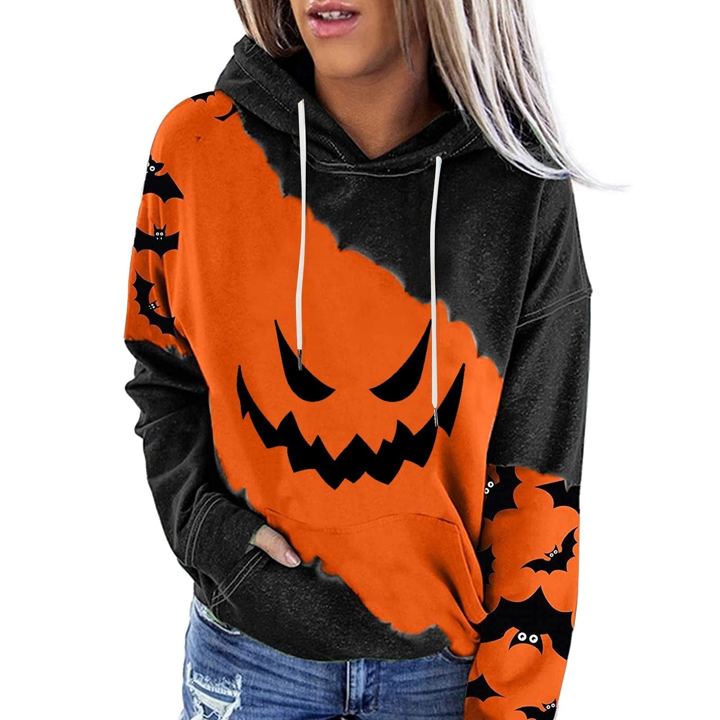 swvws Halloween Hoodies Halloween Costumes For Women Casual Long Sleeve Hooded Loose Drawstring Pumpkin Skeleton Womens Sweatshirts And Hoodies Set