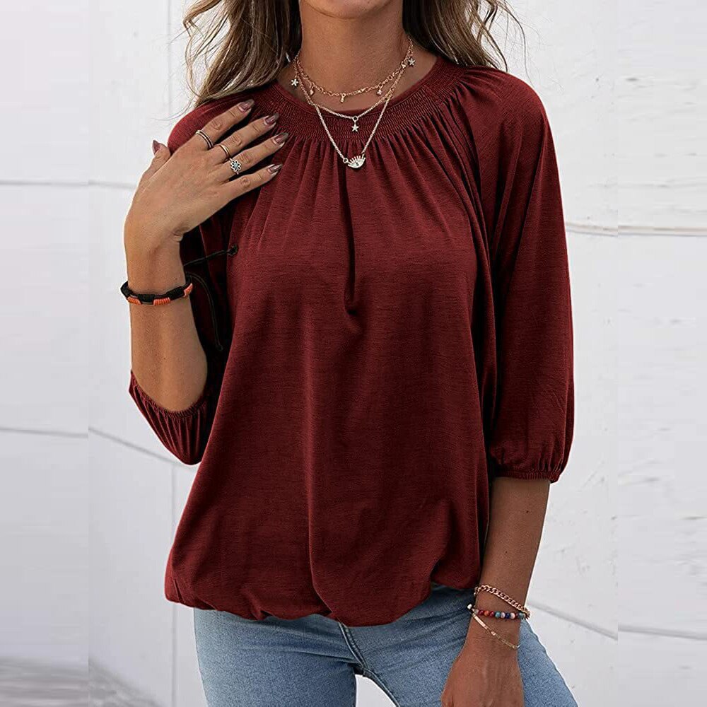 swvws Women Solid T Shirts Summer Loose Half Sleeve Tops Casual Vintage O Neck Tees Female Elegant T-Shirt Streetwear Woman Blouse