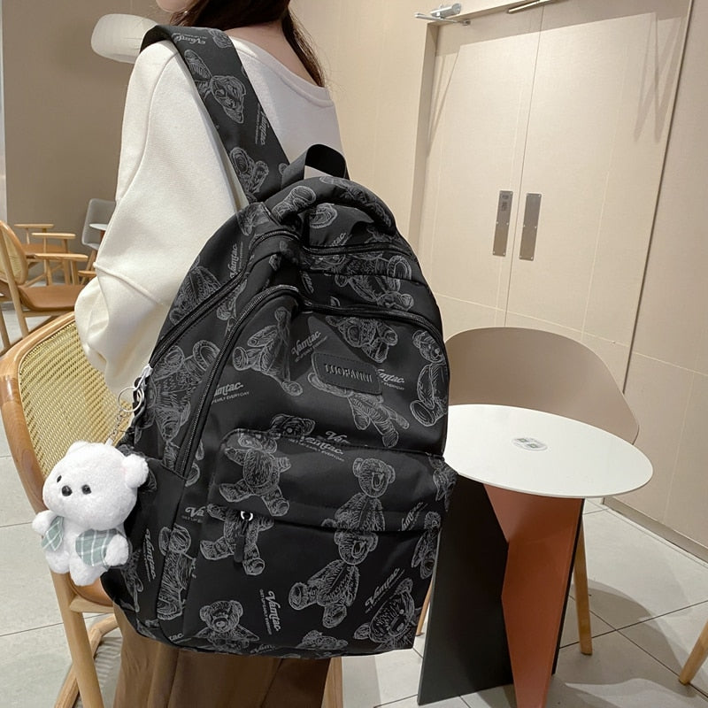 swvws New Lady High Capacity Waterproof College Backpack Girl Printing Travel Book Cute Women School Bag Fashion Laptop Student Female