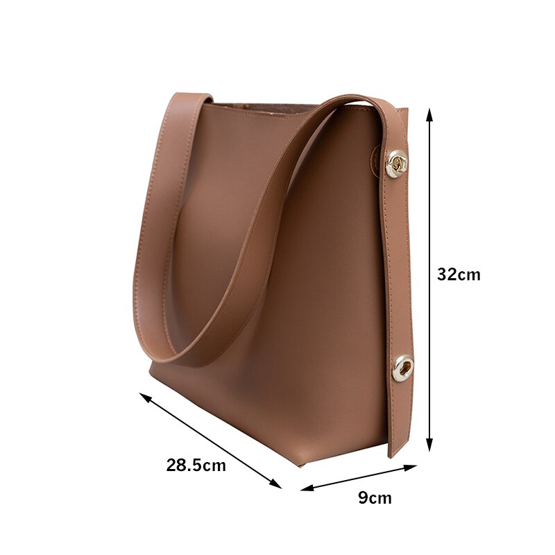 swvws Women Fashion Bucket Bag Women's Simple Style PU Leather Shoulder Bag Handbags Female Casual Black/brown Color Bags Large Totes