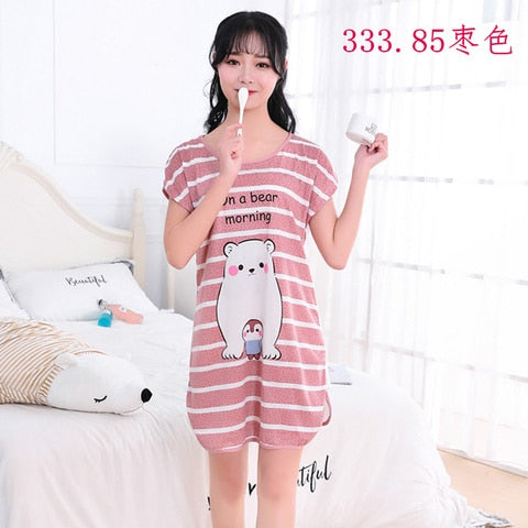 swvws Cartoon Nightdress Women's Summer New Short-Sleeved Nightdress Pregnant Pajamas Women Sleepwear Sexy Nightgown