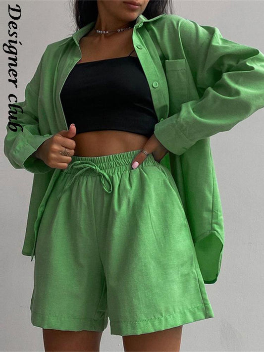 swvws Back To School Casual Matching Set Tracksuit Women Long Sleeve Oversized Shirt Tops And Mini Shorts Two Piece Set Summer Lounge Wear