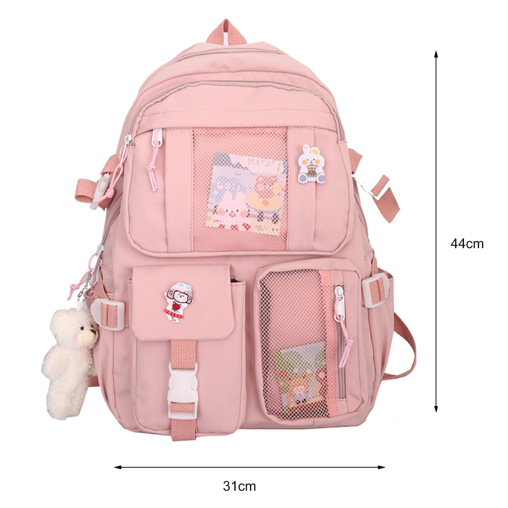 swvws  Girls Aesthetic Backpack Cute School Bags For Student Teens Girls Pockets Kawaii Women Laptop Backpack Harajuku Mochila