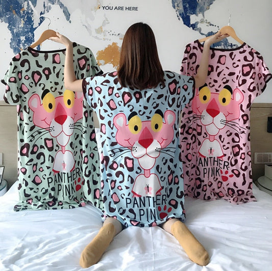 swvws Multi-Flower Type Summer Plus Fat Plus Size Cute Cartoon Short-Sleeve Home Nightdress Fat MM Loose Home Clothes