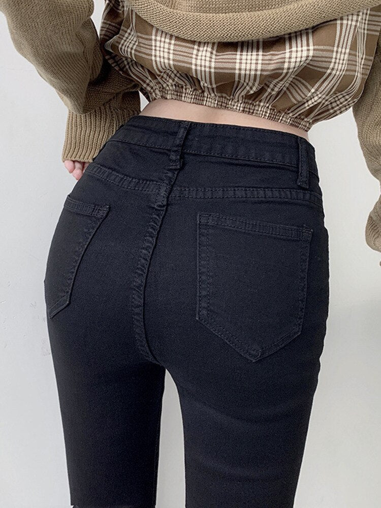 swvws High-waisted Stretch Tail Flared Jeans Women's Autumn And Winter Slim Straight Tube Lengthened Drape Floor Mopping Pants