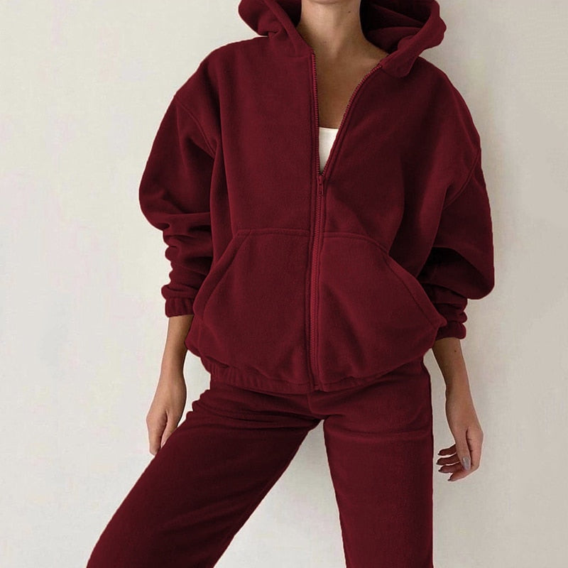 swvws Back To School Women Autumn Winter Fashion Hooded Zipper Outerwear And Harem Pant Suit Female Casual Tracksuit Two Piece Sets