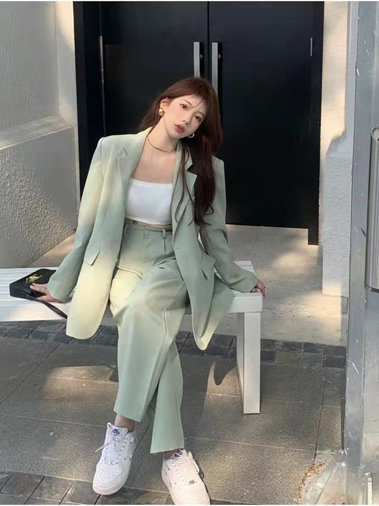 swvws Spring Autumn Women's Blazer Suit Office Ladies Elegant Solid Pantsuit Female Casual Work Wear 2 Piece Set Clothes