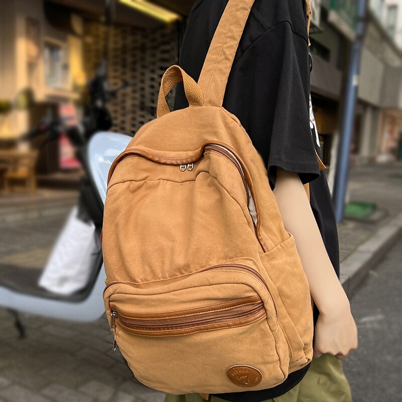 swvws Cool Female Canvas Brown Student Bag Fashion Girl Travel Book Backpack Women School Laptop Bags New Lady College Backpack Trendy