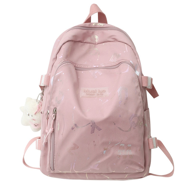 swvws Female Cute Pink College Backpack Cool Women School Bag Girl Travel Book Laptop Backpack Fashion Ladies Trendy Color Student Bag