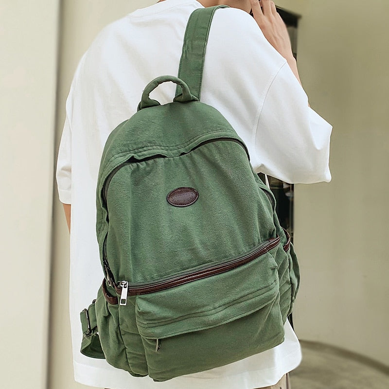 swvws Ladies Male Vintage Green Canvas College Backpack Fashion Female Laptop Girl Travel Boy Leisure Retro Book Men Women School Bags