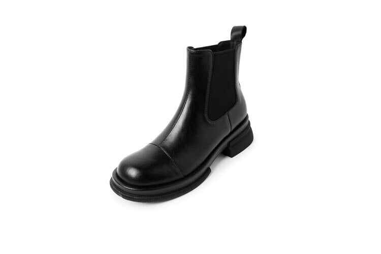 swvws Autumn Boots     NEW Fall/Winter Shoes Women Split Leather Ankle Boots Round Toe Chunky Shoes for Women Solid Chelsea Boots Leisure Black Boots