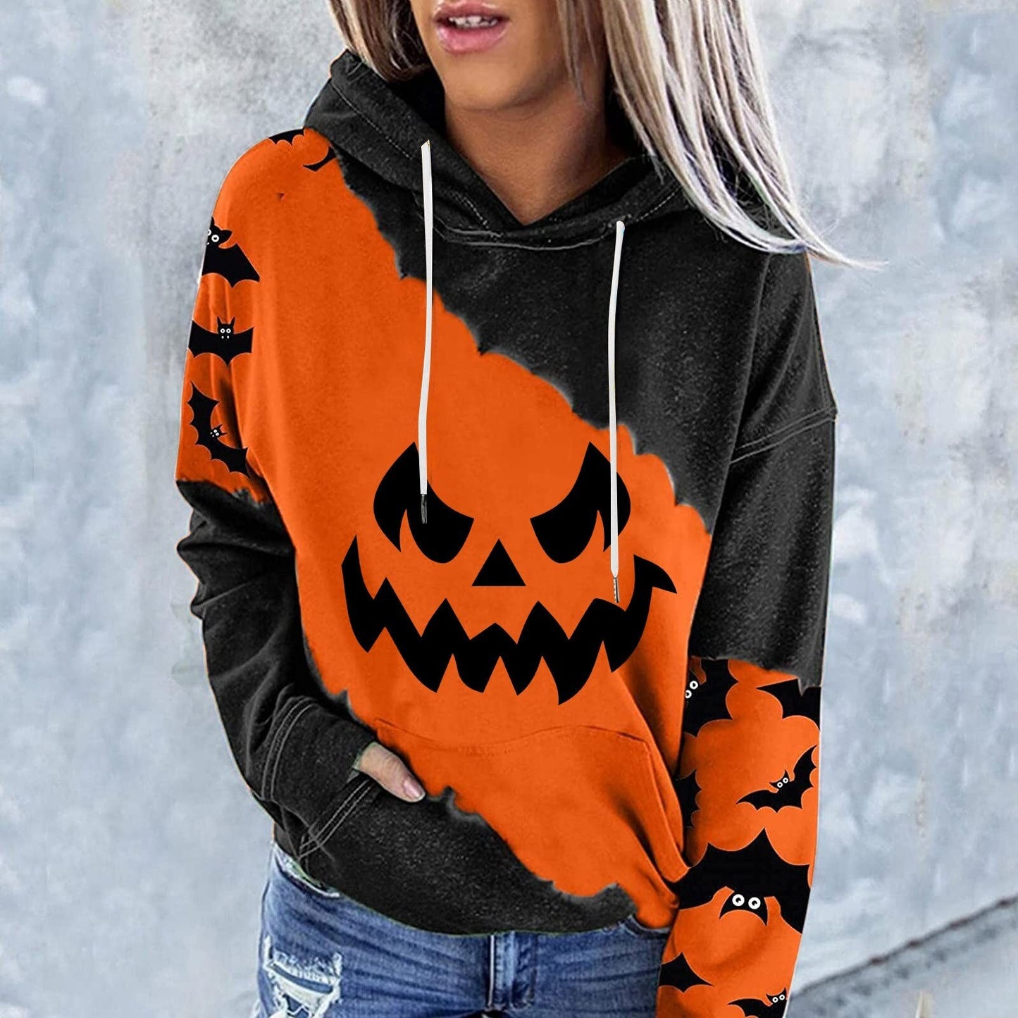 swvws Halloween Hoodies Halloween Costumes For Women Casual Long Sleeve Hooded Loose Drawstring Pumpkin Skeleton Womens Sweatshirts And Hoodies Set