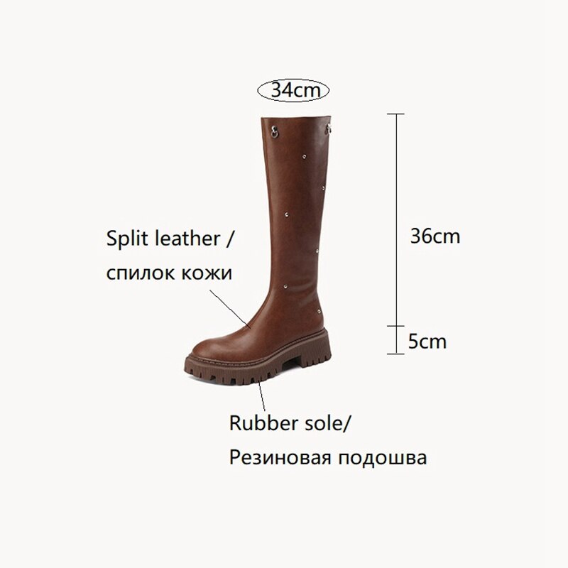 swvws Autumn Boots    NEW Autumn Women Shoes Split Leather Shoes for Women Round Toe Chunky Heel Long Boots Thick Heel Knee-High Boots Riding Boots