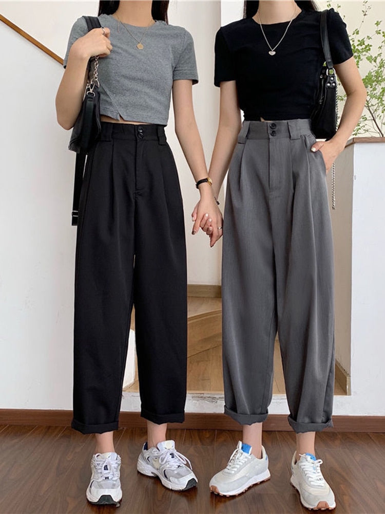 swvws Straight Pants Women Bf Style Chic Trendy Ankle-Length Trousers Summer New All-Match College Classic Teens Pantalones Hot