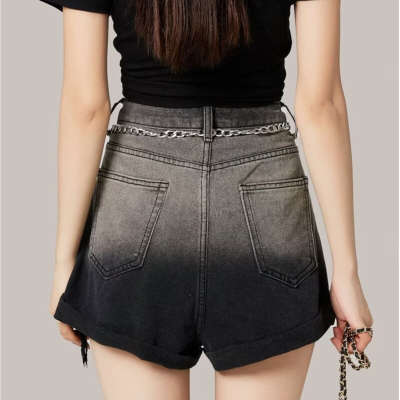 swvws New Women's Thin Shorts Jeans Thin Denim Summer Versatile Water Wash Light Fashion High Waist Straight Pants