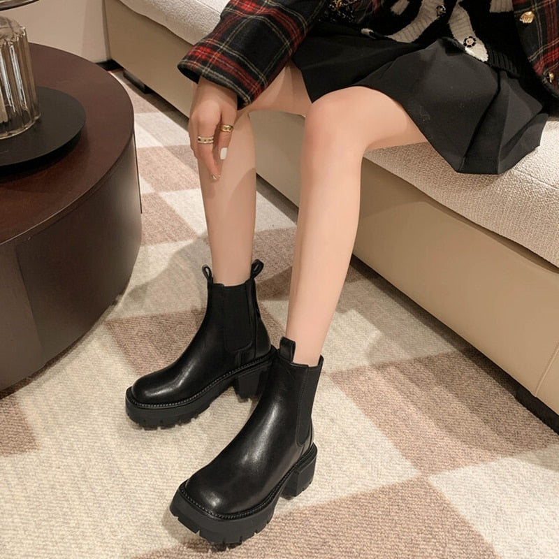 swvws Autumn Shoes    NEW Fall/Winter Women Boots Round Toe Chunky Heel Shoes Women Split Leather Ankle Boots Platform Shoes Women Short Modern Boots