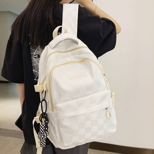 swvws Girls Boy Plaid Laptop College Backpack Men Lady High Capacity Travel Nylon Leisure Bag Women School Fashion Female Male BookBag