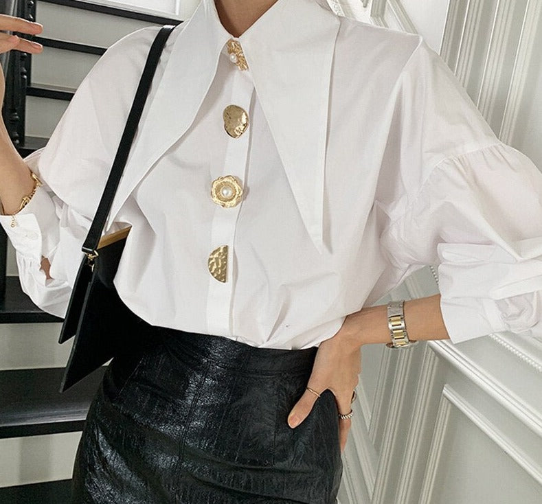 swvws Chic Button Cotton White Shirt Women Autumn Casual Office Lady Women Blosues Loose Lantern Long Sleeve Shirts Tops Blusas 15631