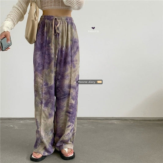 swvws Fashion Tie-Dye Casual Pants  New Summer Women's Loose Wide-Leg Pants Trousers High-Waist Straight-Leg Pants  Joggers Women