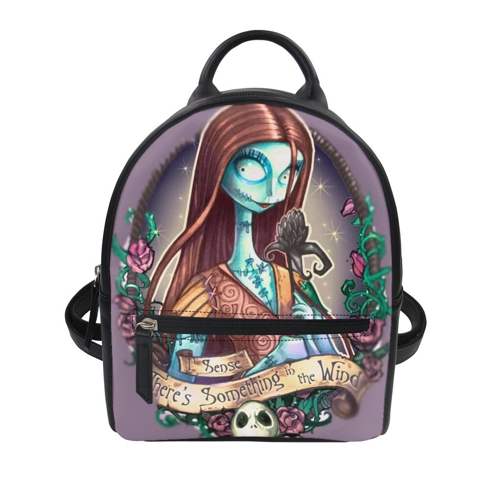 swvws  Nightmare Before Christmas Print Women's Backpack Trend PU Leather Women's Waterproof  Daily Backbags