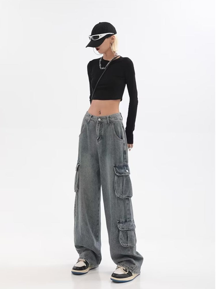 swvws Vintage And Worn Wide Leg Jeans Women's Summer American High Street Design Straight Tube Overalls Pants Trendy Ins Women's Jeans