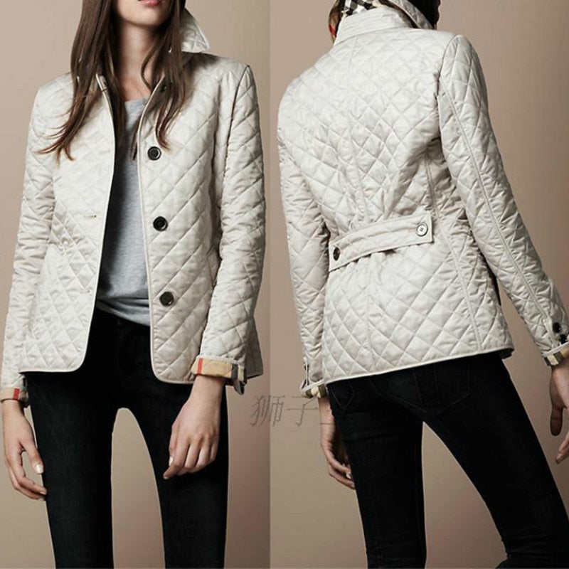 swvws Autumn And Winter Lapel Dress Slim Small Cotton Jack Female New Fashion Single-Breasted Temperament Slim Silk Cotton Warm Jacket