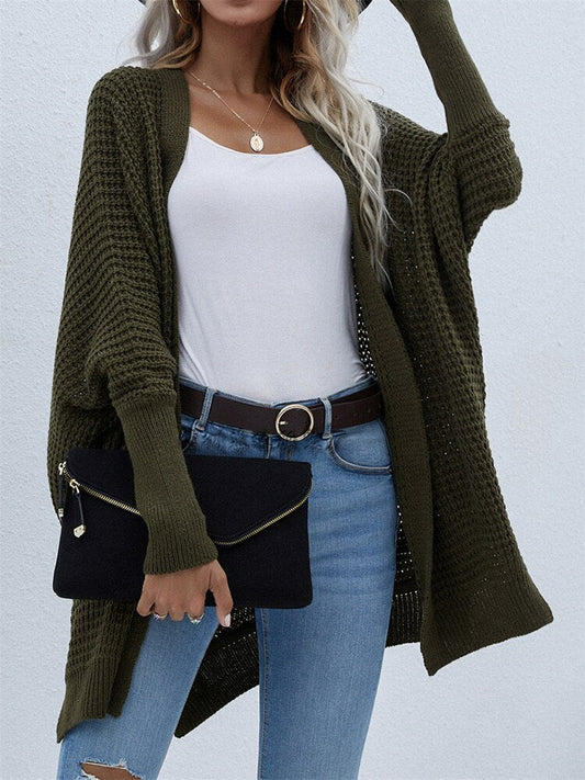 swvws Casual Winter Cardigan Oversized Women Knitted Sweater Vintage Loose Batwing Sleeve Knitwear O Neck Solid Cardigan For Woman Top