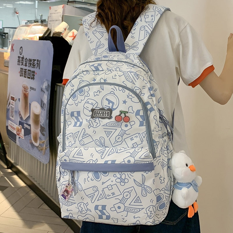 swvws Cartoon Print Female Laptop College Packet Girl Travel Harajuku Book Backpack Lady Kawaii Graffiti Bags Fashion Women SchoolBag